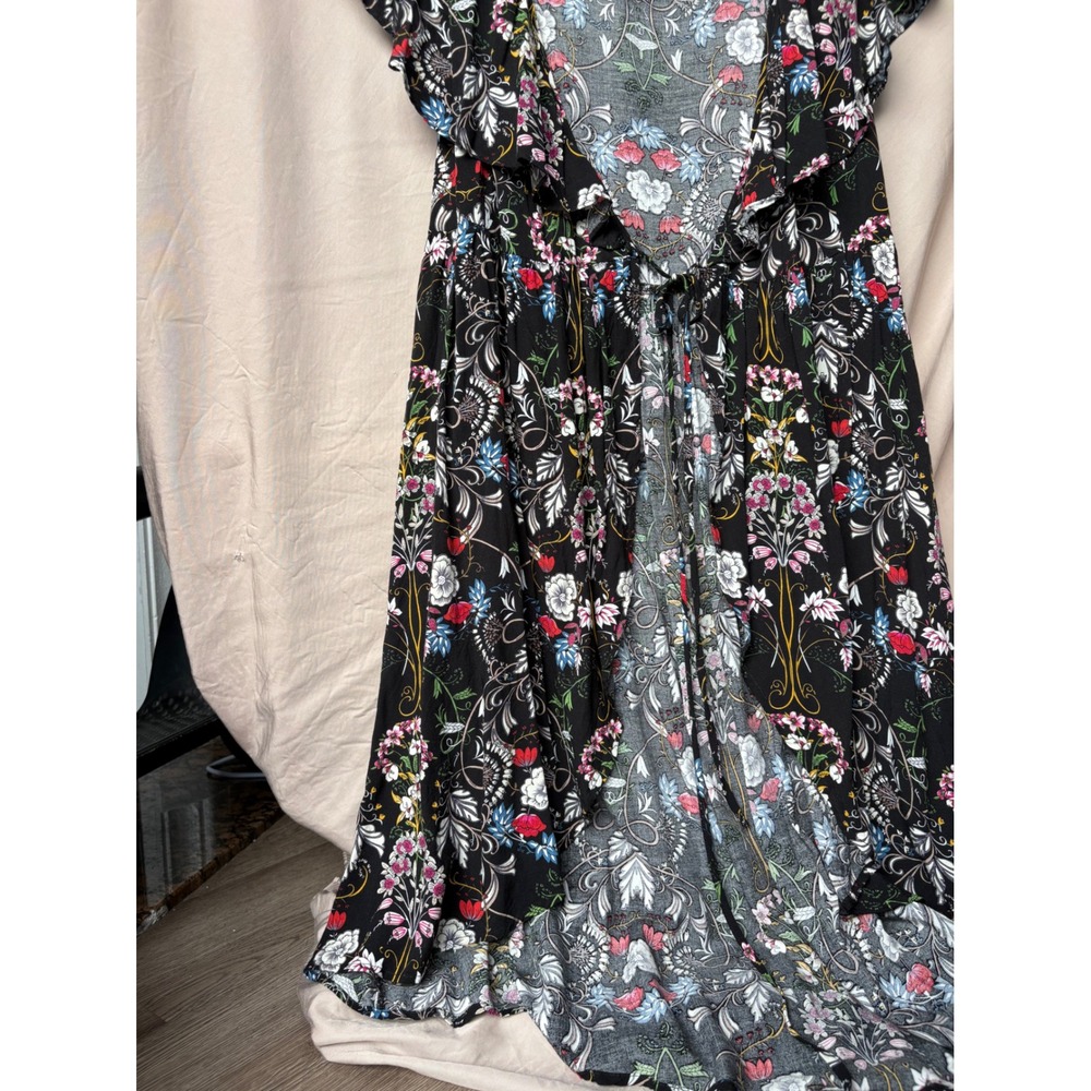 Lovposh Womens Black Floral Ruffle Flutter Sleeve Tiered Maxi Dress Large Boho